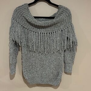 Hyfve sage green fringe off the shoulder sweater